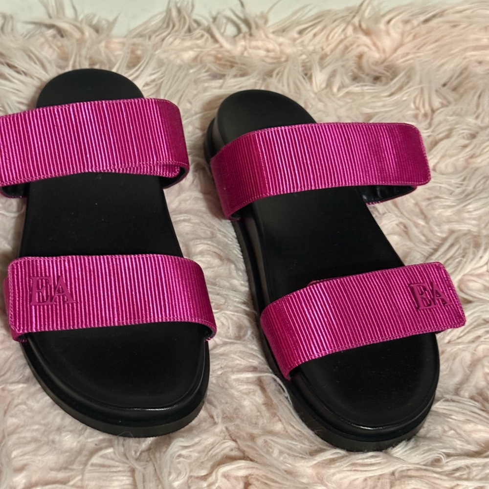 Emporio Armani Fuchsia and Black Slide Sandals